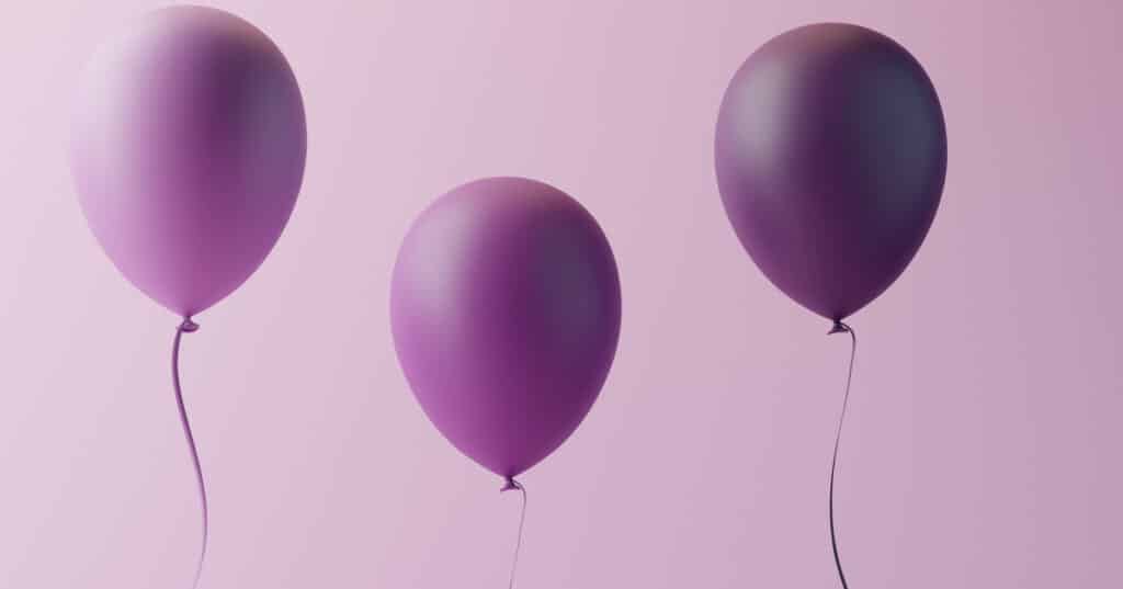 3D Purple Gradient Flying Balloons Background. Minimal 3d render