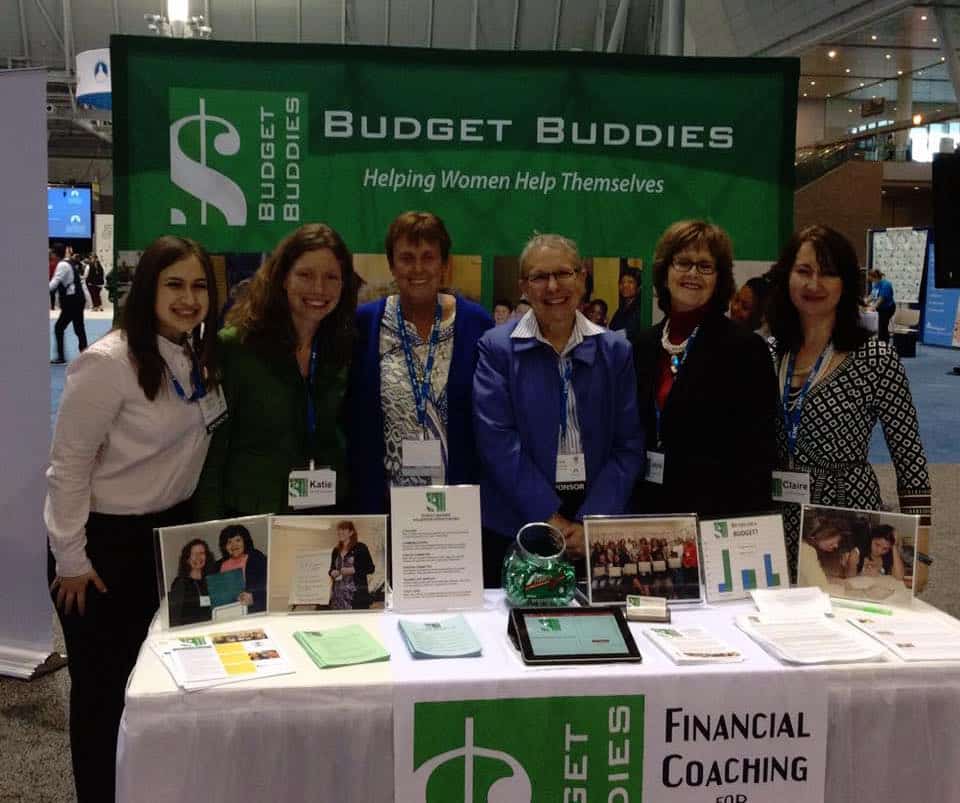 Tyco shared its booth with these women from Budget Buddies, including co-founders Kathy Brough and Anita Saville, third and fourth from the left.