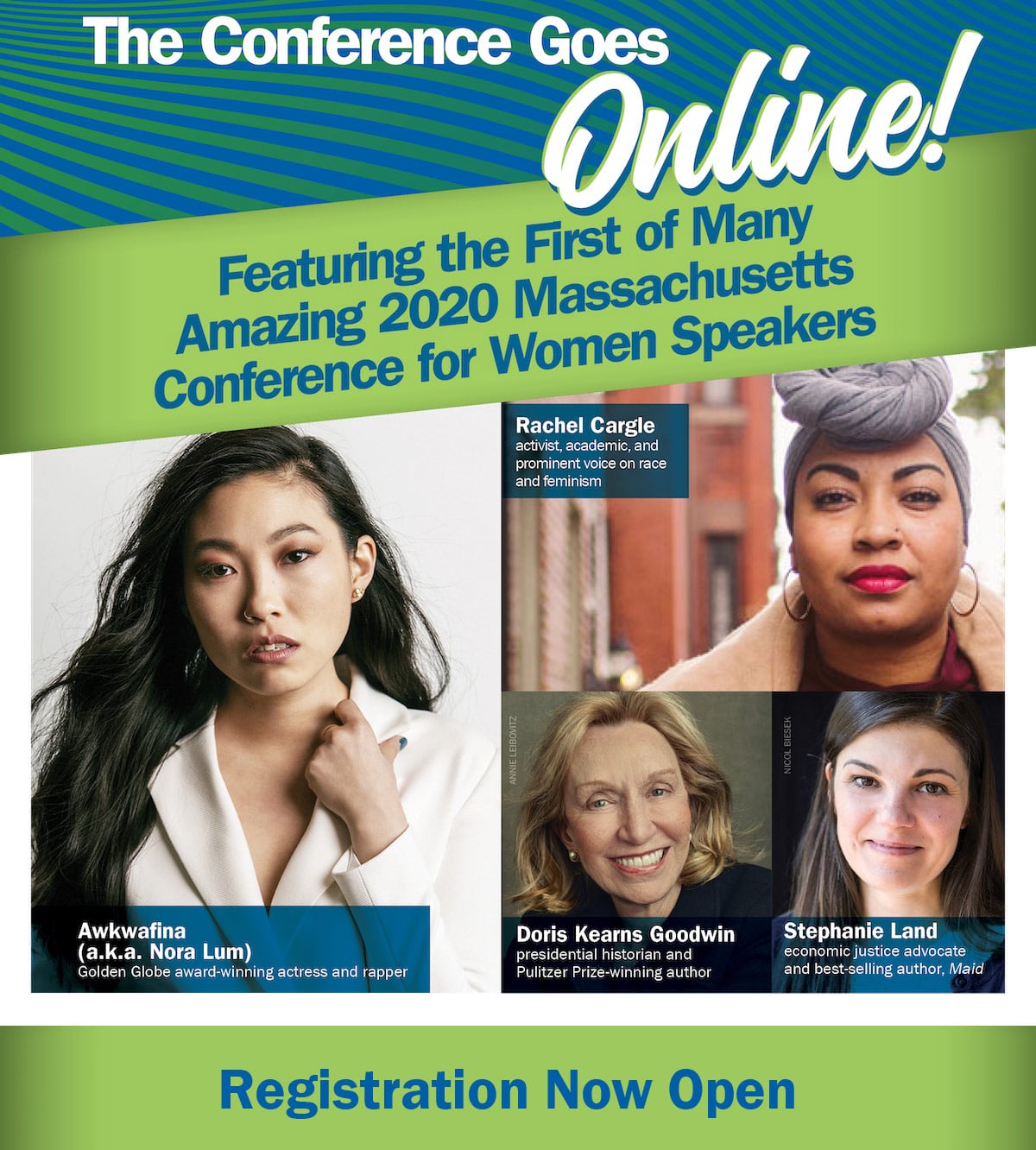 Awkwafina, Doris Kearns Goodwin, Rachel Cargle, and Stephanie Land! The first of many amazing 2020 Conference for Women speaker announcements
